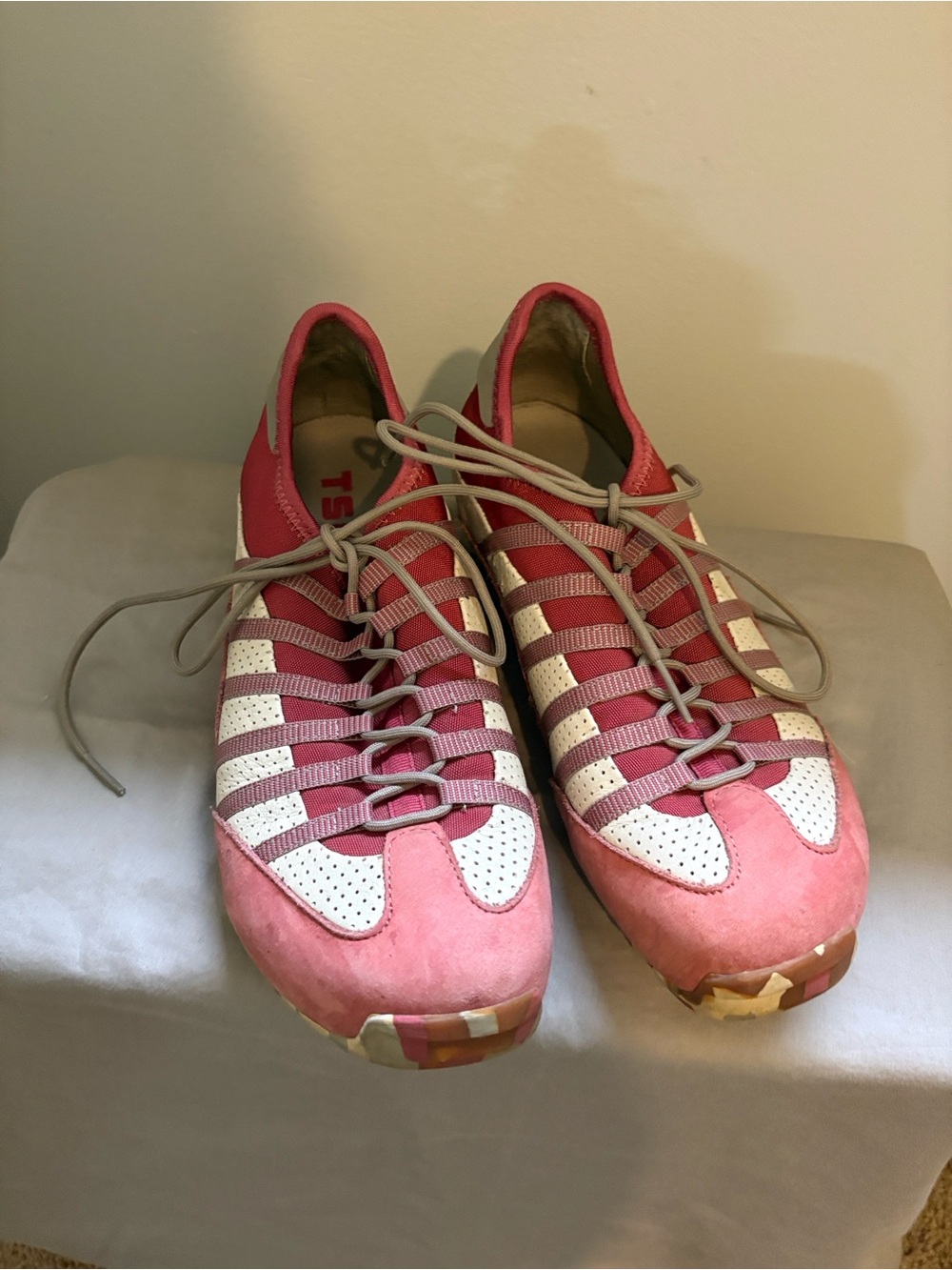 Tsubo Pink and White Suede-Trim Athletic Sneakers